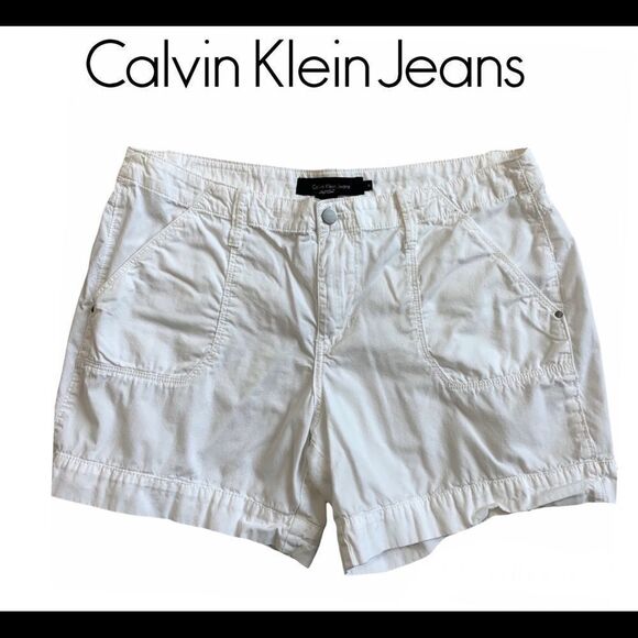 Calvin Klein jeans white cotton cargo shorts Sz 14 - Picture 1 of 9